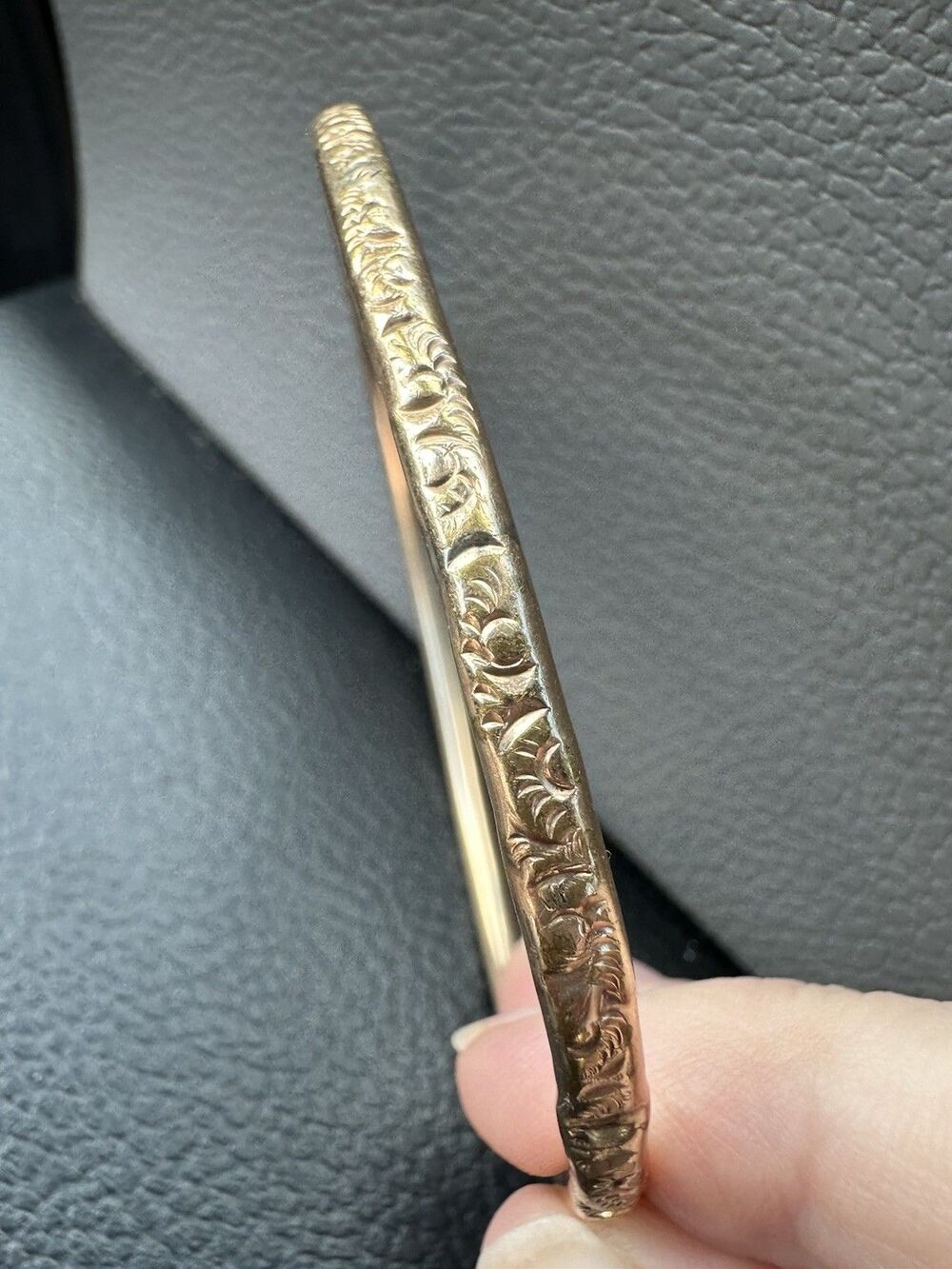 LS Antique Repousse 14k Gold Filled Hollow Bangle Bracelet
